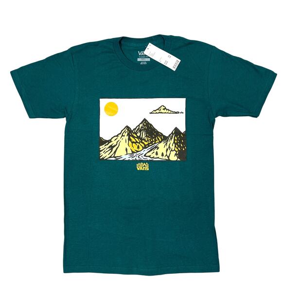 Vans Mt. Vans T-Shirt Small Teal Green Urban Outfitters Mountain Graphic *Stain* - Picture 1 of 8